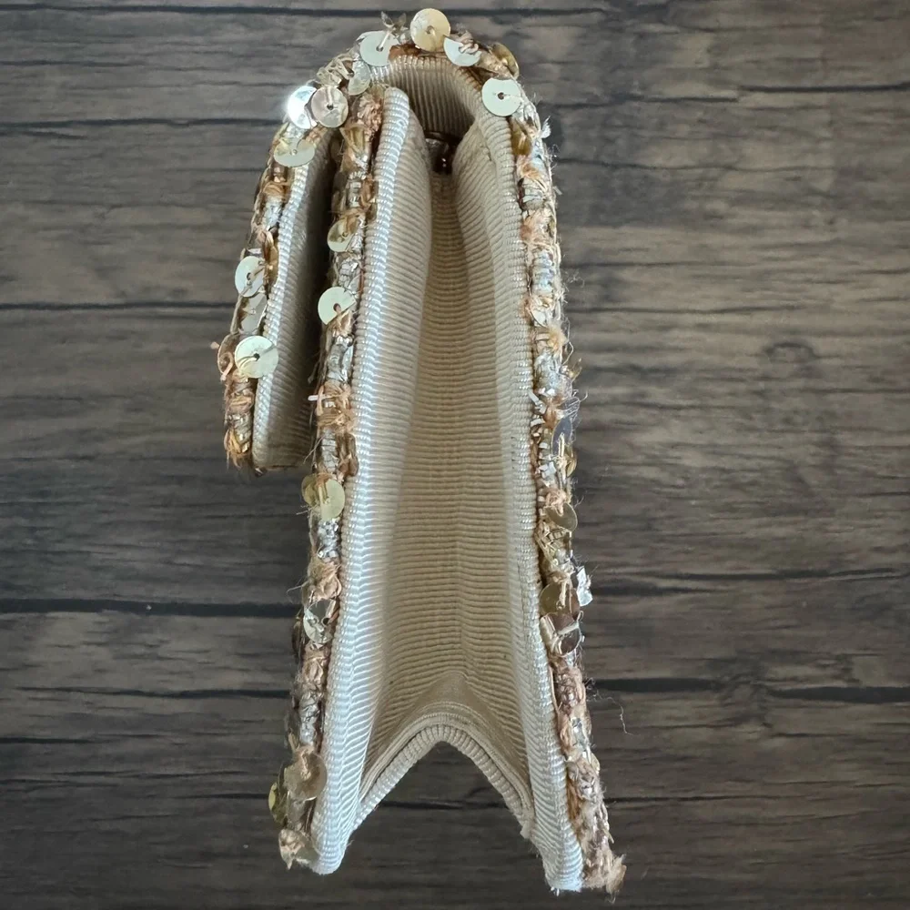 Vintage Chanel Micro Half Flap bag in gold sequin, ribbed satin, gold hardware